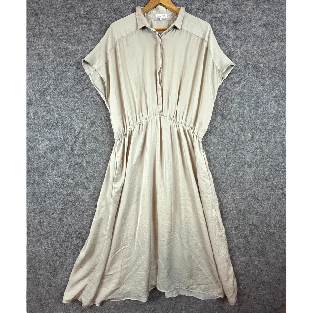 Sweet Salt Fit & Flare Maxi Dress Womens 18 Beige Popover‎ Short Sleeve Modest